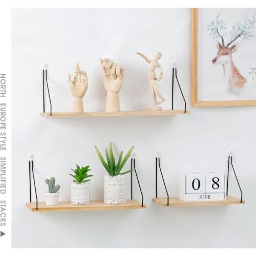 1PC Nordic Simple Iron Wooden Decorative Wall Shelf Wood Wall Holder Rack Home Decoration Organizer Craft Storage Tool JL 206