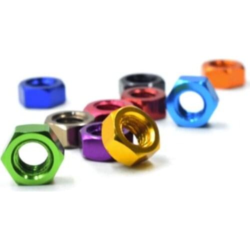 10pcs DIN934 colourful m3 m4 m5 m6 Aluminum Alloy Hexagonal Hex Nut Lock Nuts for FPV RC Multicolor Red Purple Royal Gold Pink