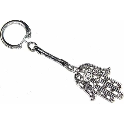 10Pcs Fashion Vintage Silver Hamsa Hand Clasp Charms KeyChain Bag Decoration For Car Key Ring Jewelry Findings Accessories Q707