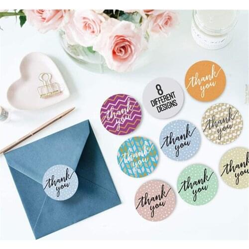 100/200/300/500pcs/roll Thank You Round Adhesive Stickers Seal Labels Business Cake Baking Sealing Labels Packaging Boxes Gift