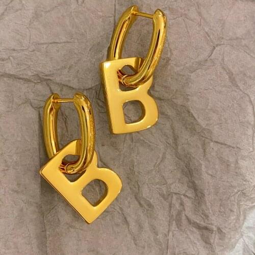 2020 Vintage Letter B Gold Color Minimalist Glossy Plated Drop Earring For Women Girls Geometry Jewelry