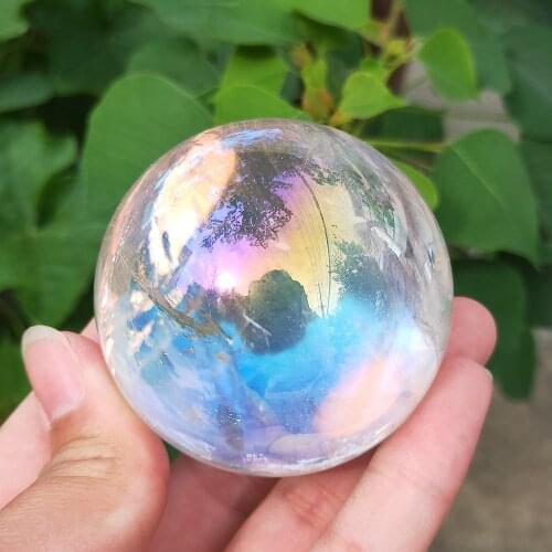 5.5-7cm Natural Angel Aura plating Clear Crystal ball Titanium coating Rainbow quartz gemstone sphere Reiki healing