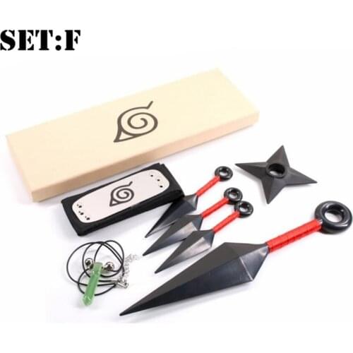 5pcs/set Hokage Ninja Akatsuki Headband Kunai Sharingan Necklace Anime Cosplay Accessories Props Halloween Gifts Box Wholesale