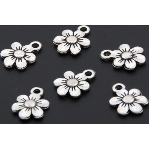 50pcs Silver Color Cute Flower Beads Charms Plants Nature Pendant Bracelet Necklaces Jewelry Wholesale A3357