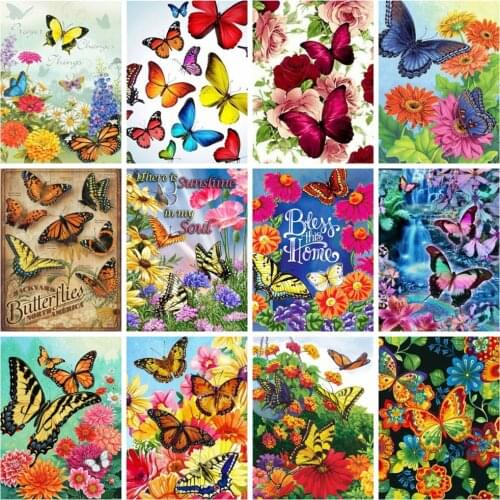 Huacan 5d Diy Diamond Painting Butterfly Mosaic Animal Flower Embroidery Cross Stitch Home Decor Wall Stickers