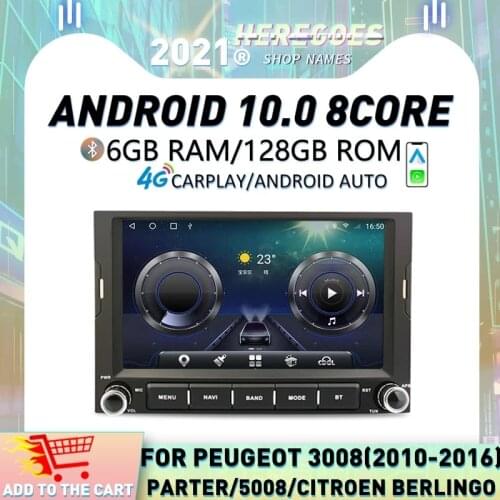 Carplay DSP Android 10 Car DVD Player For PEUGEOT 3008 5008 Partner CITROEN Berlingo 4G LTE Navigation GPS Bluetooth Auto Radio