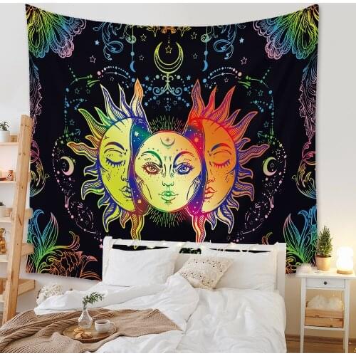 Cilected Bohemian Sun Print Tapestry Wall Hanging Ethnic Style Retro Home Fabric Paintings Decorative Blanket Cover Cloth