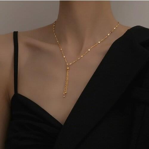 New Simple No Rust Stainless Steel Womens Gold Silver Color Beads Chain Choker Bead Tassels Pendant Necklaces Banquet Jewelry