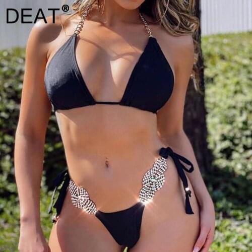 DEAT Women Sexy Beach Vacation Straps Bikini New Arrivals Two Piece Set Backless Fashion Spring Summer 2021 11D1212