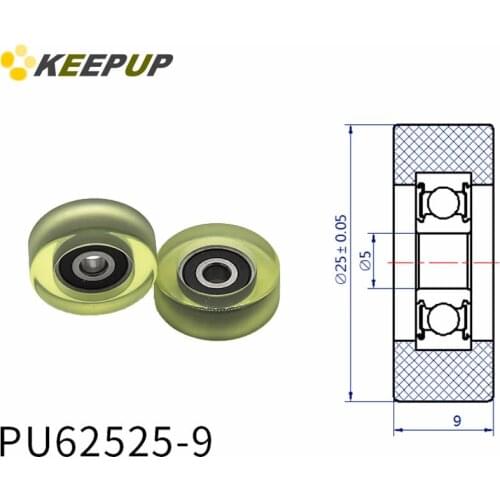 Diameter 25mm, PU polyurethane bearing ,Rubber coated soft pulley/Roller ,width 9mm