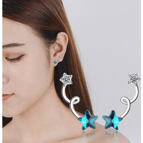 Elegant Blue Crystal Star Stud Earrings Jewelry for Women Female New Style Spiral Design Double AAA Zircon Star Earring Jewelry