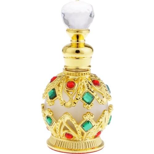 Luxury Vintage Carved Empty Refillable Crystal Top Perfume Bottle Retro Metal Glass Essential Oil Bottles Home Decorative