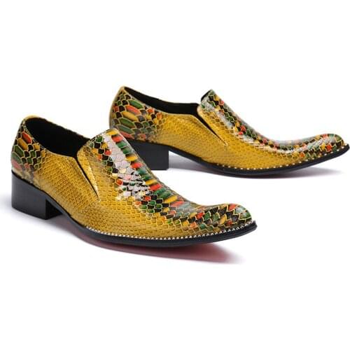 Italian Elegant Style Luxury Men Shoes Mixed Colors Snakeskin leather dress Shoes Classic pointed toe Party Wedding Shoes Flats