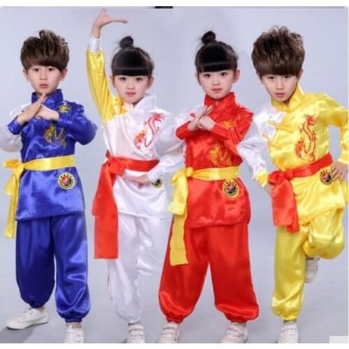 Classic chinese tai uniform wushu kung fu clothing kids martial arts sets wing chun suit girls boys stage performance costumes