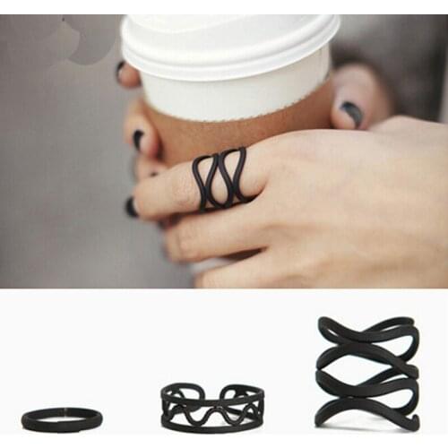 Wholesale Bohemia Fashion Personality Jewelry Frosted Black Three-piece Ring For Women Feature Namour Charm Gift All Seasons