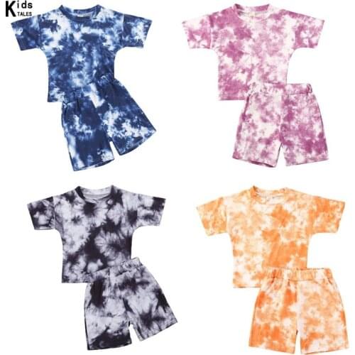 2020 Infant Baby Girls Tie-dye Printed Clothes Set 1-5Y Summer Short Sleeve Print Boy T-Shirts Top+Short Pants Kids Suits RT121