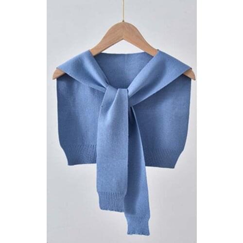 Korean Woolen Knit Warm Shawl Winter Female Blouse Shoulders Fake Collar Cape Knotted Scarf Solid Color Neck Guard Scarve O44