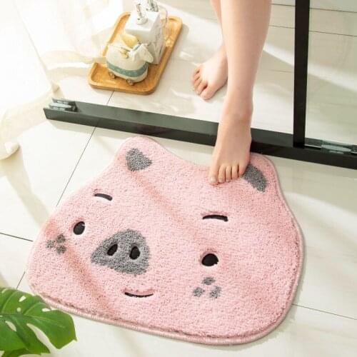 Pig Floor Mat Animal Head Plush Absorbent Shower Bath Mat Toilet Rugs Kitchen Carpet Mat Living Room Rug Tatami Door Mat