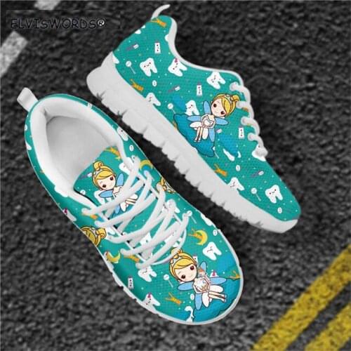 ELVISWORDS Avocado Blue Teeth Dental Fairy Print Lace-up Sneakers for Women Comfortable Womens Non-slip Sports Shoes Footwear