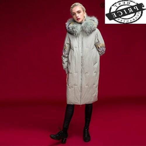 Down Brand Womens Jacket Warm Winter Female Jacket 2021 Streetwear Embroidery 20% Duck Down Coat Large Fur Parka 1aNaa0