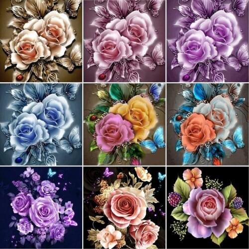AZQSD Full Square Diamond Painting Rose Cross Stitch Rhinestones Diamond Embroidery Flower Mosaic Handicraft Home Decoration