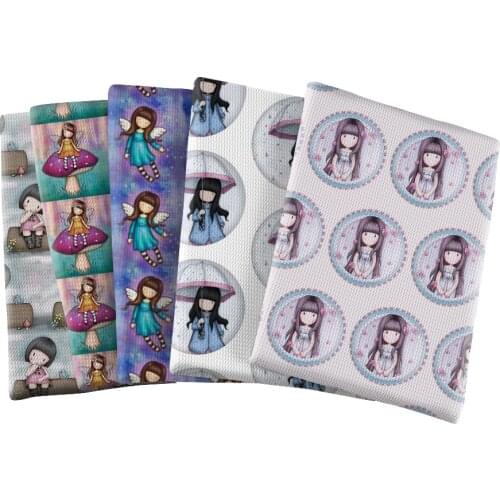Cartoon Girl Pattern Printed Bullet Textured Liverpool Patchwork Tissue Kids home textile 50*145cm