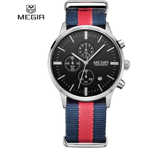MEGIR casual chronograph military water resistant quartz watch men luminous canvas strap wristwatch 2011 free shipping