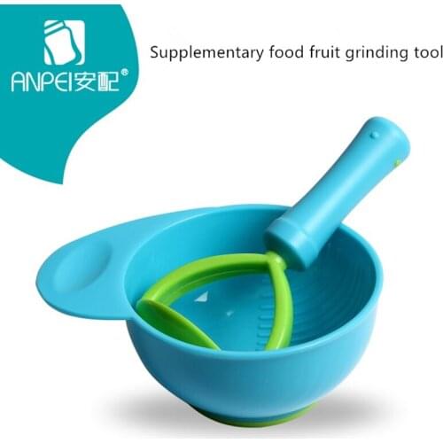 NewCute Baby Food Mill Sets Kids Learning Dishes Infant Grinding Bowl Handmade Long Handle Grinding Food Supplement For Children