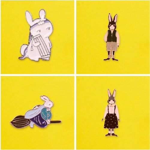 Bunny Brooch Cartoon Series Metal Badges On Backpack Anime Icons For Clothes Paired Jewelry Lapel Pin Stripes For Clothes Set