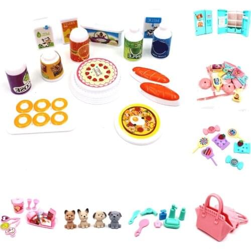 DIY Mini Dollhouse Bathroom Furniture Sets Home Kit Doll Mirror ice cream burger Doll bed refrigerator bag lollipop table Random