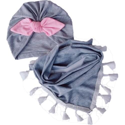 New Baby Bows Hats and Bibs Keep Warm Childrens Rabbit Ear Hat + Triangle Scarf 2pcs Autumn and Winter Babys Hat Ear Hat Bib