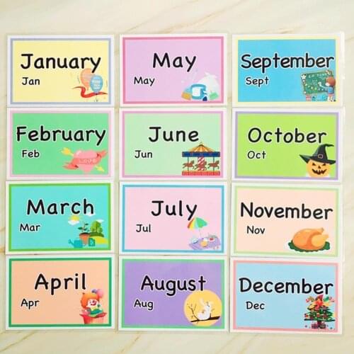 Montessori Children Month Week English Word Flashcards Teaching Aid Kids Early Educational Toy English Words Learning Cards
