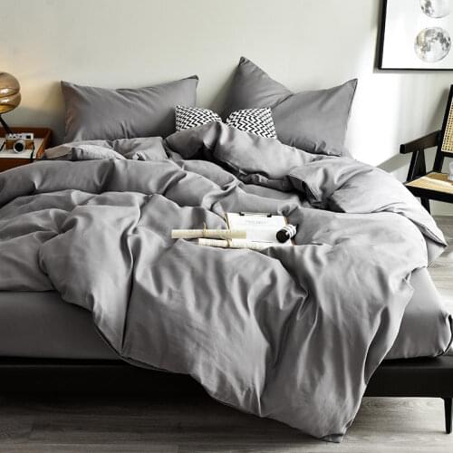 Bedclothes Euro Gray Color Quilt Cover Sets Plain Dyed Single/Queen/King Size Bedding Set parure de lit 2 personnes Bedclothes