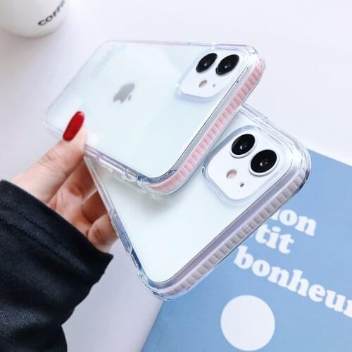 Transparent Shockproof Simple Fresh Soft TPU Phone Case For iPhone 12 Mini 11 Pro Xs MAX XR X 6 6s 7 8 Plus Colorful Frame Cover