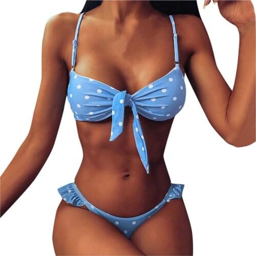 Sexy Blue Bow Polka Dot Bikini Women Swimwear Female Swimsuit Two-piece Bikini set Brazilian Bather Bathing Suit Swim 20May21