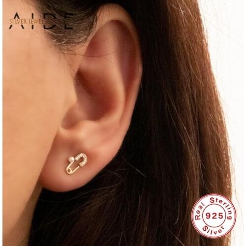 AIDE 925 Sterling Silver Pin Stud Earrings For Women Fashion INS Paperclip Shape Pearl Piercing Earings Fine Jewelry brincos
