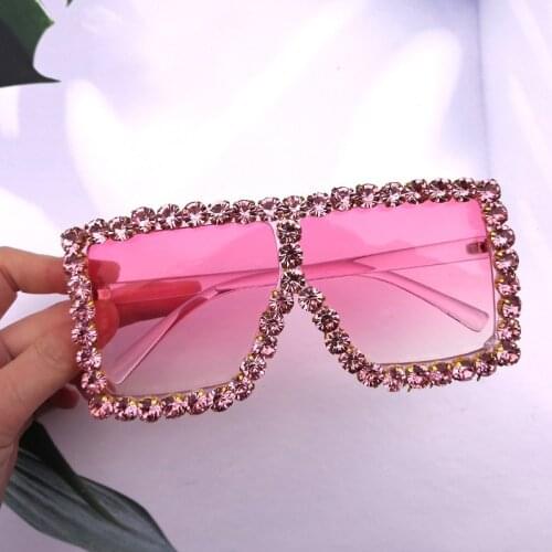 Driving Glasses Woman Square Oversized Frame Diamonds Sunglasses Luxury Color Rhinestone Fashion UV400
