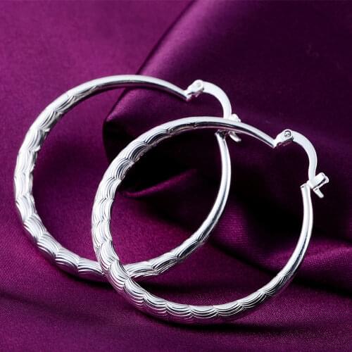 Street fashion 925 Sterling Silver Earrings for Women Jewelry 4CM Big circle earrings Ear loop hanger Christmas gifts