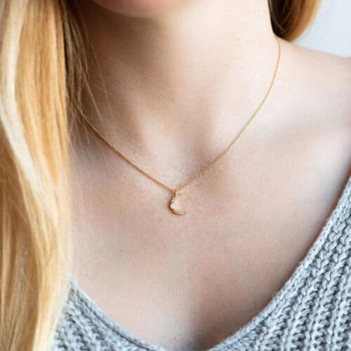 High quality fine 925 sterling silver jewelry delicate dainty design vermeil tiny moon pendant necklace 925