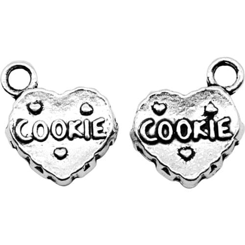 WYSIWYG 10pcs Charms Heart Cookie 15x12mm Antique Silver Color Plated Pendants Making DIY Handmade Jewelry Findings