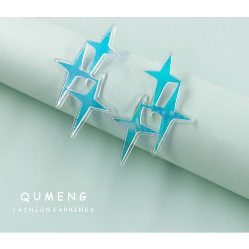 Yiwu QUMENG Fashion Ladies Transparent Laser Colorful Star Acrylic Stud Earrings Super Flash Designer Popular Brands Jewelry