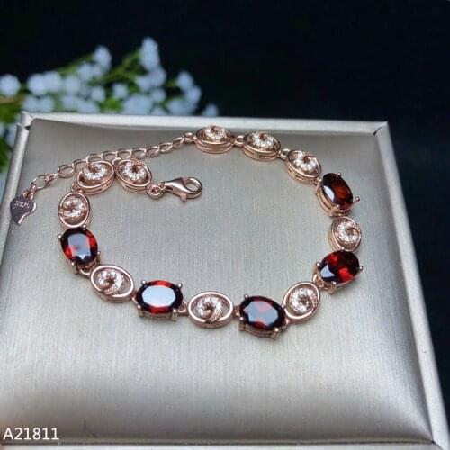 KJJEAXCMY Fine jewelry 925 pure silver inlaid natural garnet lady Bracelet support test
