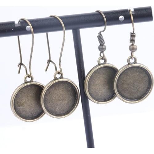 20pcs Fit 14mm Cabochon Earring Base Settings Antique Bronze Ear Wire Hooks Diy Bezel Blanks For Jewelry Making Supplies