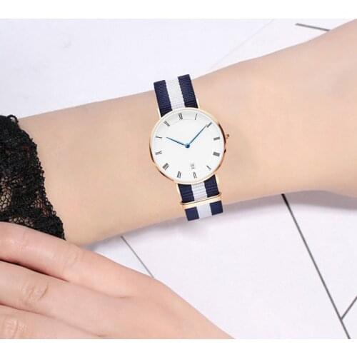 Womens Watches Classic Brief Style High Quality Exquisite Faddish Business Nylon Strap Calendar Watch Reloj Mujer Saat