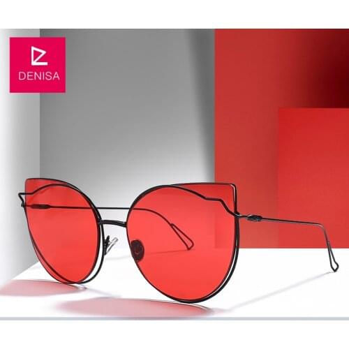 DENISA Vintage Red Cat Eye Sunglasses Women Fashion Brand Steampunk Retro Girls Sun Glasses UV400 lunette de soleil femme G18925
