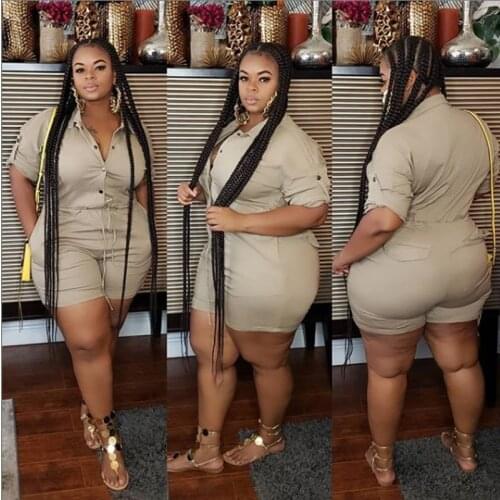 2021 Summer New Woman Clothes Safari Style Sexy Cool Solid Single Breasted Polo-neck Loose Plus Size Womens Tooling Jumpsuit