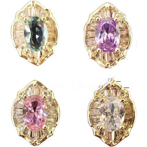 1Pc Luxury Zircon Jewelry 7*8mm Cubic Glass Crystal Oval Rhinestones 3D Metal Diamond Encrusted Nail Art Design Accessories H