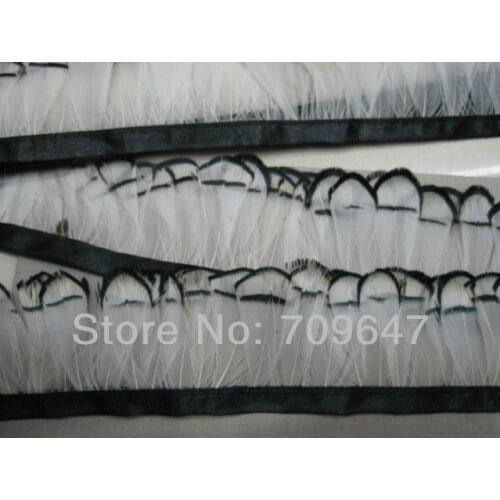 2Yards/Lot!Height5-6cm!Natural White With Black Tip Lady Amherst Pheasant Feather fringe, plumas decoracion
