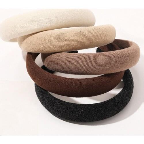 2021 Vintage Sponge Solid Bezel Hairband Women Clip Hair Accessories Girls Headband Opaska Do Wlosow Bandeau Femme Diademas