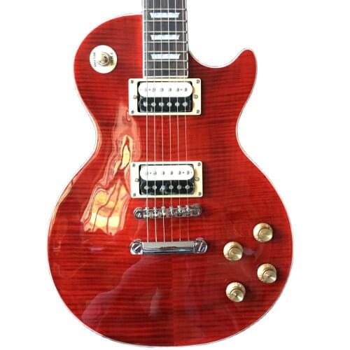 2021 High Quality FP-3107, Red Color, Solid Body With Maple Flame Top,Ebony Fretboard, Gold Hardware,Standard LP Electric Guitar